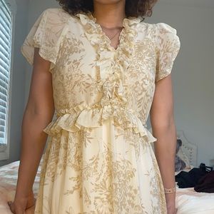 June & Hudson White and Tan Dress Size Small With Floral Details